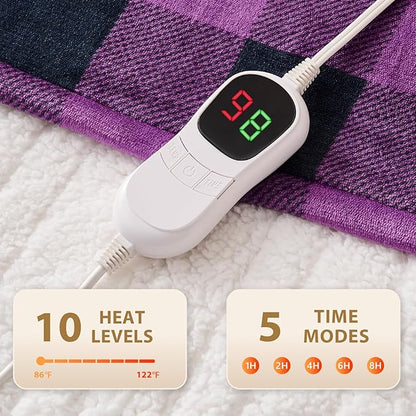 HomeMate Electric Blanket Heated Full Size - 72“x84“ Ultra Soft Cozy Flannel Heating Blanket with 10 Fast Heat Levels 8 Hours Auto Off Over-Heated Protection ETL Certification Keep Warm in Home Office