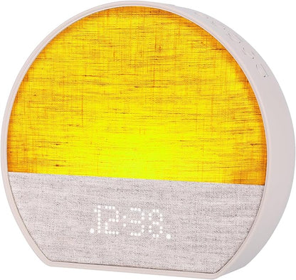 Emerson CKSS7801WM Sunrise Smartset Alarm Clock with White Noise, 4 Soothing Sounds and 2 Wake up Sounds, 8-Color Dimmable LED, Bluetooth Speaker, White with Tan