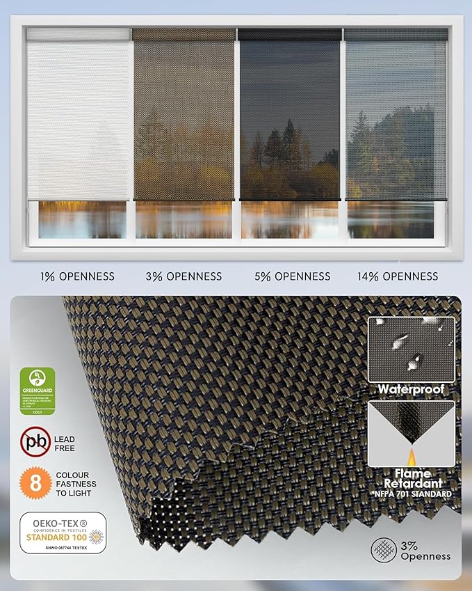 Yoolax Motorized Solar Shades Light Filtering Motorized Blinds with Remote Smart Blinds Work with Alexa Flame Retardant Roller Shades for Windows Home Office Custom Size (3% Openness Greyish Brown)