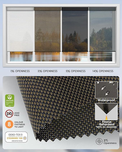 Yoolax Motorized Solar Shades Light Filtering Motorized Blinds with Remote Smart Blinds Work with Alexa Flame Retardant Roller Shades for Windows Home Office Custom Size (3% Openness Greyish Brown)