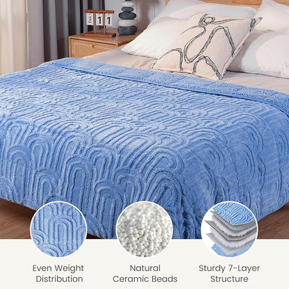 Sherpa Fleece Adult Weighted Blanket Great for Sleep, 15 lbs Dual Sided Soft Fuzzy Heavy Blankets for Couch Bed Sofa, Cozy Warm Fluffy Arched Jacquard Throw for Winter (Blue, 48" x 72", 15 Pounds)