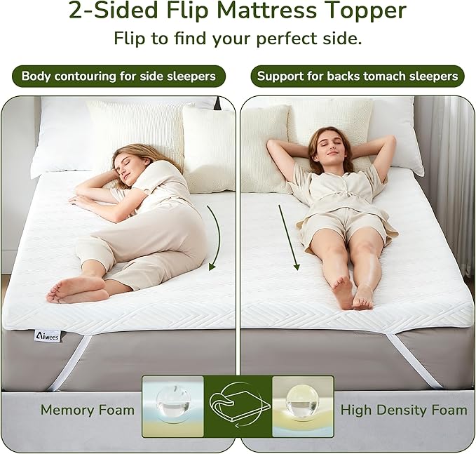 Memory Foam Mattress Topper, 4 inch Full Size Mattress Topper with Removable Soft Cover, Bed Topper for Dorm, Travel, Guest Mat, Non-Slip Design & Pressure Relief Back Pain, White