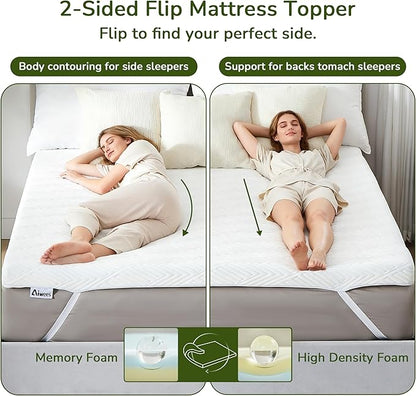Memory Foam Mattress Topper, 4 inch Full Size Mattress Topper with Removable Soft Cover, Bed Topper for Dorm, Travel, Guest Mat, Non-Slip Design & Pressure Relief Back Pain, White