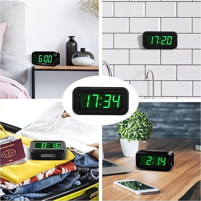 KWANWA 1.2 Inch Small Digital Alarm Clock, Green LED Display with Adjustable Brightness & Night Mode, Battery Operated Portable Desk Clock, for Bedroom, Travel, Kids, Wall Mount (Snooze, 12/24H)