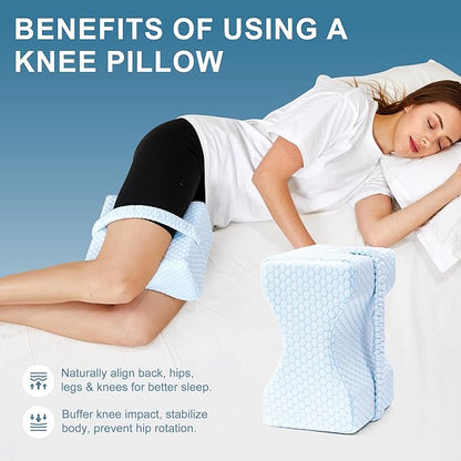 Knee Pillow for Side Sleepers,Cooling Leg Pillow for Sciatica, Knees,Back,Joints Between Legs,HIPS Pain Relief When Side Sleeping,Spine Aligning Support for Surgery Recovery, Pregnancy