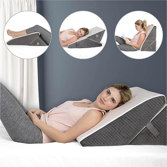Kolbs Memory Foam Adjustable Bed Wedge Pillow - Wedge Pillow Set for After Surgery - 9 and 12 inch Height Plush Velvet Cover Multi Use for Sleeping and Acid Reflux (Adjustable Height)