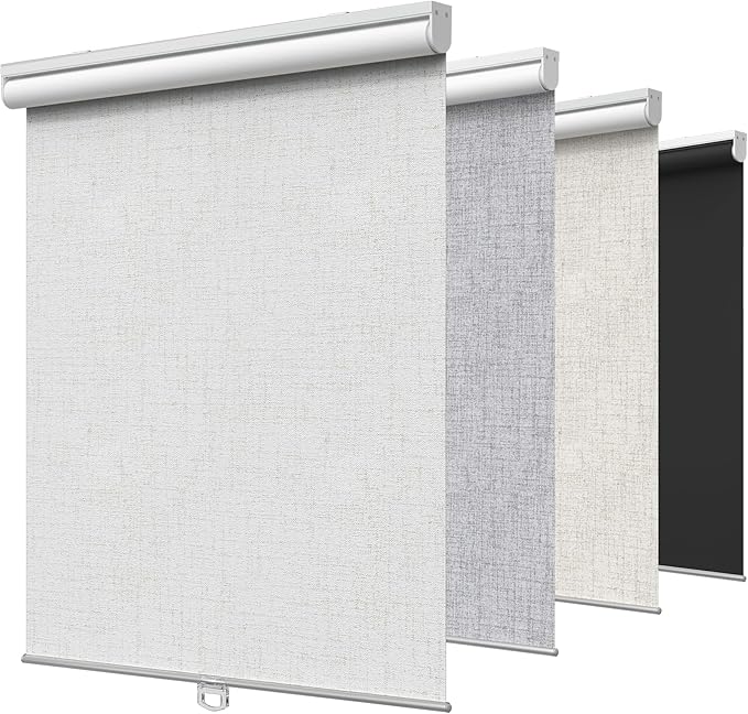 GENIMO 100% Blackout Roller Window Shades, Window Blinds Cordless with Thermal Insulated, UV Protection Fabric, Mini French Door Blinds for Home, Office, Bedroom, Easy to Install, Linen, 24" W X 72" H