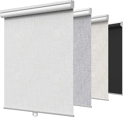 GENIMO 100% Blackout Roller Window Shades, Window Blinds Cordless with Thermal Insulated, UV Protection Fabric, Mini French Door Blinds for Home, Office, Bedroom, Easy to Install, Linen, 35" W X 72" H