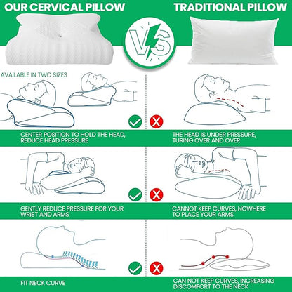 Cervical Neck Pillow for Sleeping, Memory Foam Pillows for Neck and Shoulder Pain. Hollow Design Odorless Memory Foam Pillows, Ergonomic Orthopedic Support Pillow for Side Sleepers,Back and Stomach