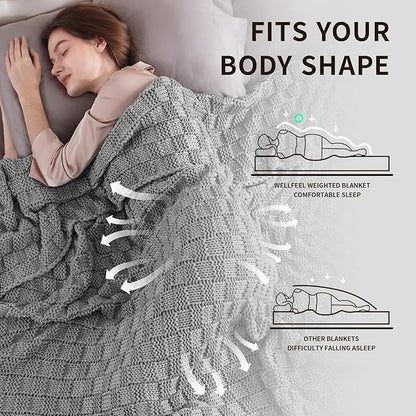 Knitted Weighted Blanket Kids, No Beads Heavy Blanket 36” x 48'' 3lbs, Breathable Chunky Knit Blanket, Cooling Weighted Blanket for Hot Sleepers, Christmas Home Decor (Light Grey)
