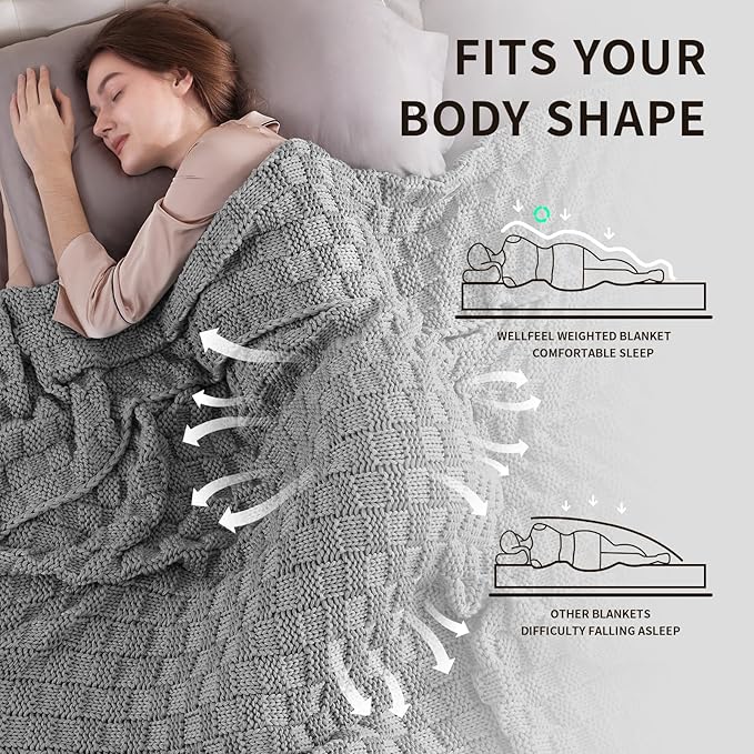 Knitted Weighted Blanket for Adult, No Beads Heavy Blanket 60” x 80'' 12lbs, Breathable Chunky Knit Blanket, Cooling Weighted Blanket for Hot Sleepers, Christmas Home Decor (Light Grey)