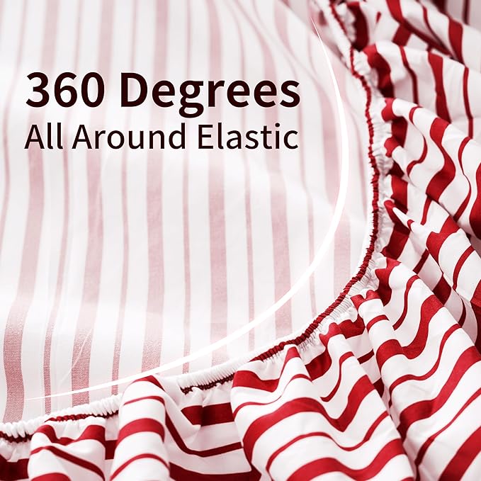 Best Season Burgundy Red Striped Sheets Set Twin Size 3 Piece - Super Soft, Easy Care & Breathable Red and White Pinstripe Bed Sheet Set with 16-Inch Deep Pockets, Great Gift for Christmas & Birthday
