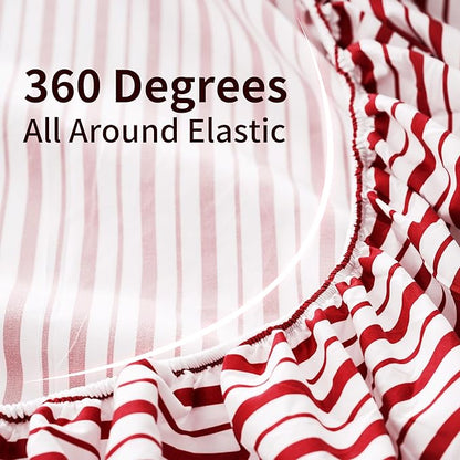 Best Season Burgundy Red Striped Sheets Set Full Size 4 Piece - Super Soft, Easy Care & Breathable Red and White Pinstripe Bed Sheet Set with 16-Inch Deep Pockets, Great Gift for Christmas & Birthday