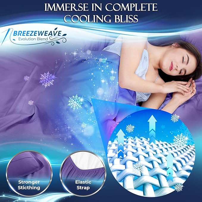 DECOLURE Cooling Sheets Full Set 4pcs - Luxurious & Ultra-Soft Full Size Cooling Sheets for Hot Sleepers - Comfortable Bamboo Viscose Microfiber Full Cooling Bed Sheets w/Deep Pockets (Purple)