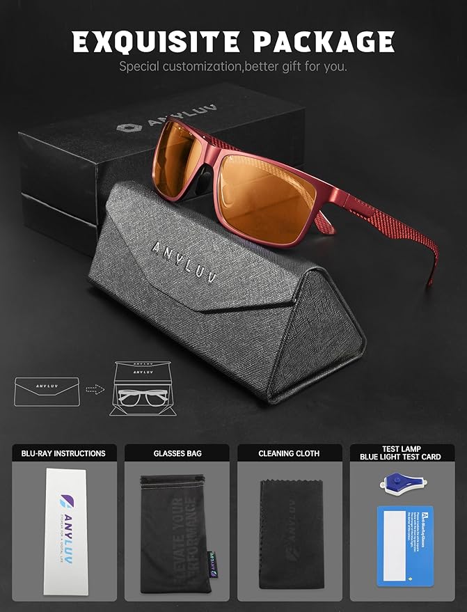 ANYLUV Blue Light Blocking Glasses Men Computer Gaming Glasses Lightweight Al-Mg Metal Anti Eyestrain Eye Protection