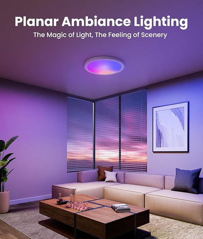 12 Inch Smart Ceiling Light, 2400LM RGBCW LED Flush Mount Ceiling Light Work with App & Voice Control, 2700K-6500K Dimmable LED Ceiling Light Fixture for Living Room Bedroom Gaming Room