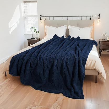Electric Heated Blanket Full Size 72"×84" with 9 Heating Levels & 1-10Hs Auto Off，Double Sided Plush Sherpa, Energy Efficient, Machine Washable, for Couch & Bed, Dark Blue