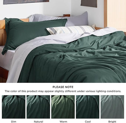 Bedsure Duvet Cover Twin/Twin XL Size - Soft Double Brushed Bedding Set for Kids & Adults, Zipper Closure, 2 Pieces, Includes 1 Duvet Cover (68"x90") & 1 Pillow Sham, NO Comforter, Forest Green