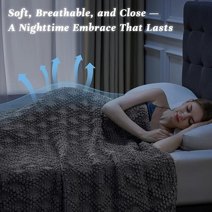 Knitted Weighted Blanket for Adult, Chunky Knit Weighted Throw for Sleep 60"*80" 15lbs, Cooling Breathable Machine Washable Heavy Blanket for Room Decor (Light Grey, Queen)