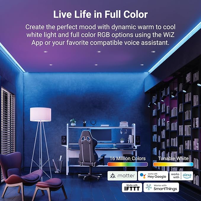 HALO 4" Dual Zone Smart Wi-Fi® Canless LED Light Powered by WiZ Pro 4-Pack, Dimmable Full Color w/SpaceSense, Smart Home Ready RLWZDZC4-4PK