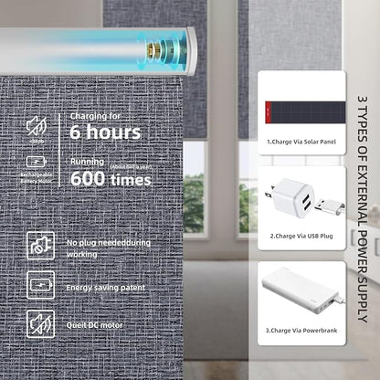 Motorized Blinds Roller Shade with Remote: Canisteo Automatic Smart Blind for Windows 100% Blackout, Electric Blinds Compatible with Alexa/Google Home/Apple Homekit, Customized Size,Noir Charcoal