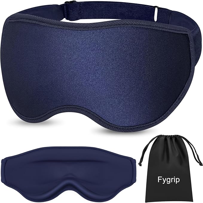3D Eye Mask Sleep Mask for Men & Women, 100% Pressure-Free & Light Block-Out Eye Mask for Sleep with Easy Adjustable Strap, Night Eye Cover for Travel, Blue