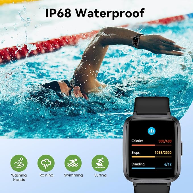 Fitness Tracker Watch with Heart Rate Monitor, Activity Tracker with Pedometer, Sleep Monitor, Calories & Step Counter, IP68 Waterproof Smart Watches for Women Men Fitness Watch for Sports