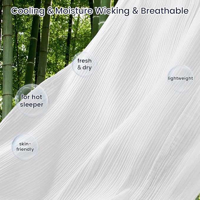 PHF Cooling Muslin Throw Blanket for Hot Sleepers, 60% Rayon Derived from Bamboo, 40% Cotton for Summer, 4-Layer Breathable Gauze Blanket for Bed Couch, 50"x60", White