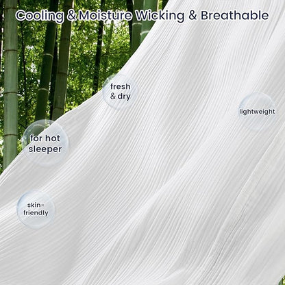 PHF Cooling Muslin Queen Blanket for Hot Sleepers, 60% Rayon Derived from Bamboo, 40% Cotton for Summer, 4-Layer Breathable Gauze Blanket for Bed Couch, 90"x90", White