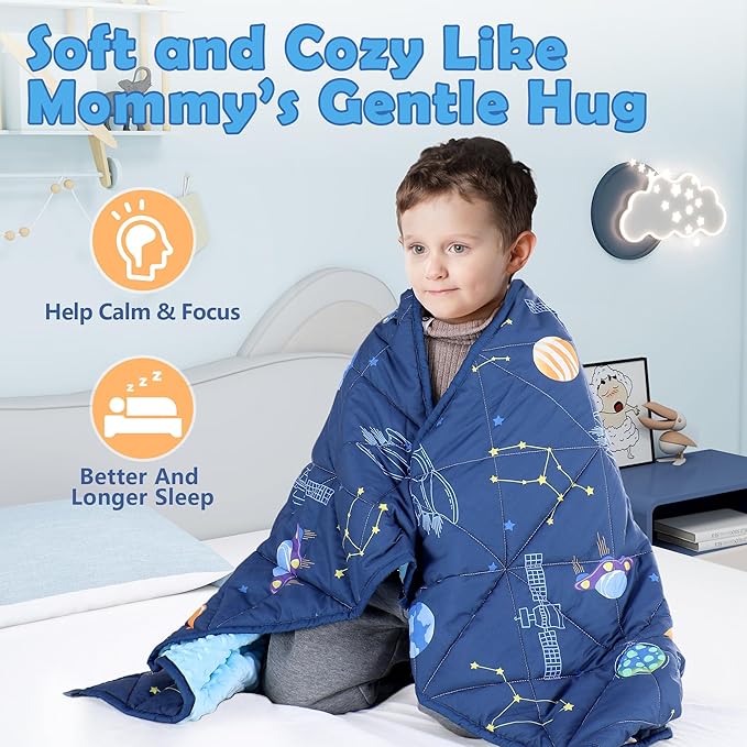 LOYIGA Weighted Blanket with Removable Duvet Case 3lbs 36” x 48”,Reversible Heavy Blanket (Blue)