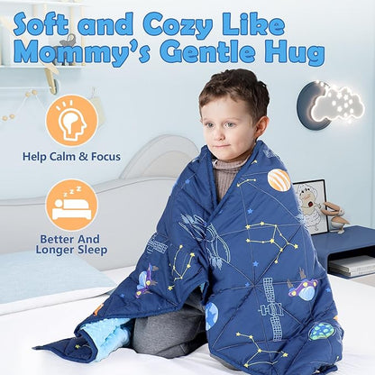 LOYIGA Weighted Blanket with Removable Duvet Case 5lbs 36” x 48”,Reversible Heavy Blanket (Blue)