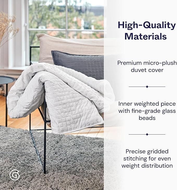 Gravity Weighted Blankets for Adults, 15lbs White (48" x 72", Twin/Single) - Heavy Comfort Cotton Blanket with Glass Beads - Ultra-Soft Premium Breathable Microfiber Duvet Cover - Machine Washable