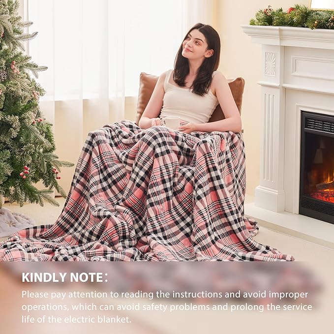 Homemate Electric Blanket Heated King Size - 100“x90“ Ultra Soft Cozy Flannel Heating Blanket with 10 Fast Heat Levels 8 Hours Auto Off Over-Heated Protection ETL Certification Keep Warm in Home