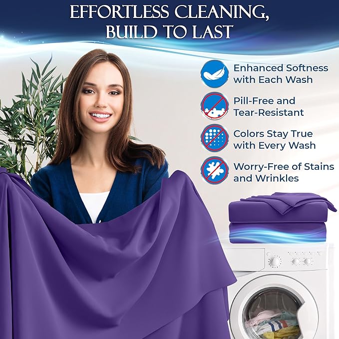DECOLURE Cooling Bed Sheets King Set 4pcs - Luxurious & Ultra-Soft King Size Cooling Sheets for Hot Sleepers - Comfortable & Cool Bamboo Viscose Microfiber Sheets King Size w/Deep Pockets (Purple)