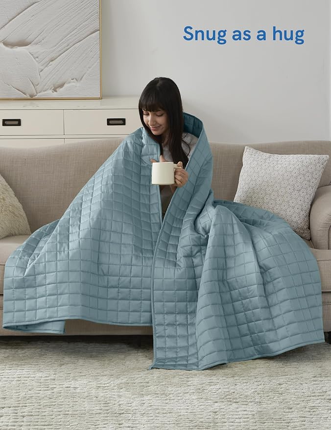 YnM King Size Cooling Weighted Blanket for Adults (88x104 Inches, 50 Pounds, Sea Grass), Perfect for Hot Sleepers with Cooling Rayon/Glass Beads, Heavy Bed Blanket for Couple on Queen or King Bed