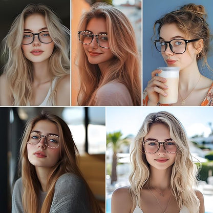 Blue Light Glasses for Woman Men | 99% Blue Light Blocking Glasses for Computer Gaming TV Phone Screen Square Frame | Anti Eyestrain & UV Glare Protection - 2 Pair