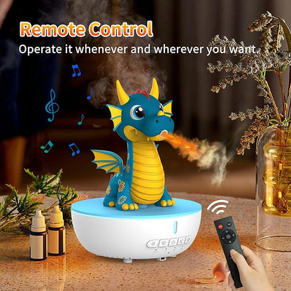 Aromatherapy Dragon Humidifier, 200ML Essential Oil Diffuser with Remote & Timer, White Noise Machine with 10 Soothing Sounds, Cute Small Humidifiers for Kids Bedroom, Home, Office (Blue)