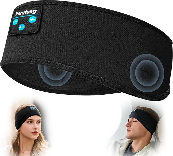 Perytong Sleep Headphones Wireless, Bluetooth Sports Headband Headphones with Ultra-Thin HD Stereo Speakers Perfect for Sleeping,Workout,Jogging,Yoga,Insomnia, Air Travel, Meditation (DeepBlack)