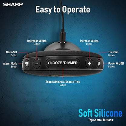 Sharp Vibrating Alarm Clock for Heavy Sleepers – Super Loud Bed Shaker Under Pillow, 29-Hr Rechargeable Battery, 3 Modes, 5 Vibration & 5 Volume Levels, 6-Step Dimmer, Cordless Travel Alarm