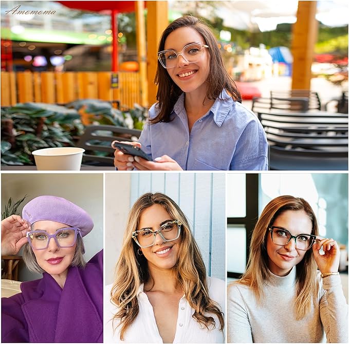 AMOMOMA Trendy Square Blue Light Blocking Reading Glasses for Women Women's Readers Spring Hinge AM6082