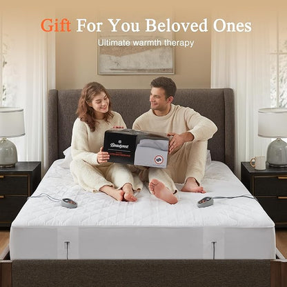 Beautyrest Cotton Heated Mattress Pad - Bed Warmer with 20 Heat Settings Controller, Auto Shut Off Timer, All Around Elastic Deep Pocket, UL Certified, Machine Washable, White Twin XL