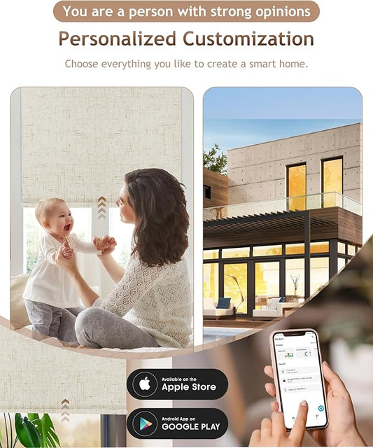 Kincmo Motorized Blinds with Remote,100% Blackout Motorized Roller Shades Work with Apple Homekit,Alexa,Google, Custom Electric Blinds with App,Voice Control (Linen Stone)