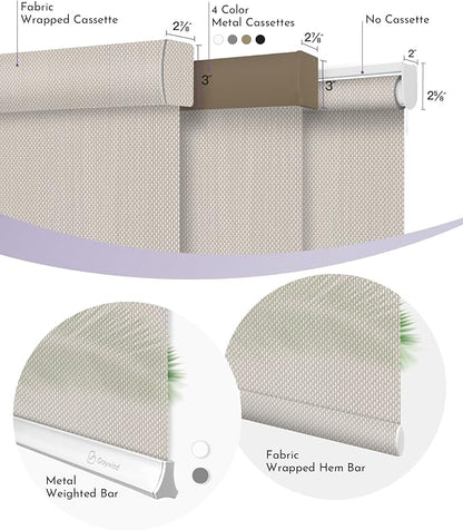 Graywind Motorized Solar Shades Light Filtering Mesh Shade Compatible with Alexa Google Remote Control Window Blinds with Valance for Smart Home Office Business, Custom Size (3% Openness Beige)