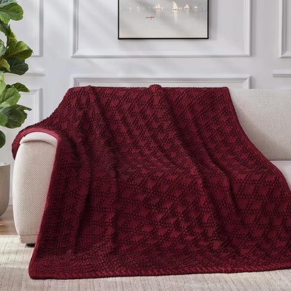 Knitted Weighted Blanket for Adult, Chunky Knit Weighted Throw for Sleep 50"*60" 5lbs, Cooling Breathable Heavy Blanket for Hot Sleepers, Machine Washable Blanket for Room Decor(Red)