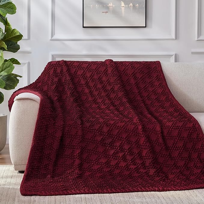 Knitted Weighted Blanket for Adult, Chunky Knit Weighted Throw for Sleep 80"*87" 20lbs, Cooling Breathable Machine Washable Heavy Blanket for Room Decor (Red, King)