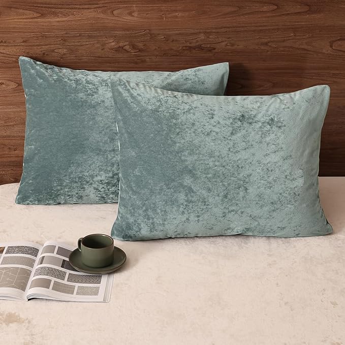 PHF Truly Velvet Pillowcases King Size, No Insert, 2 Pack Ultra Soft Breathable Pillow Shams Covers with Envelope Closure, 20" X 36" Luxury Cozy Warm Fuzzy Flannel, Dusty Blue