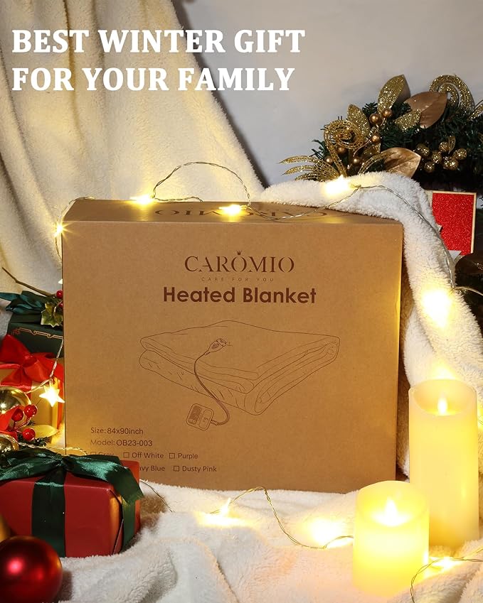 CAROMIO Heated Blanket Full Size, Waffle Weave Electric Blanket Throw with LCD Controller, Fast Heating, 10 Heat Levels & 1-12H Time Settings, ETL Certified, Machine Washable, Off White, 72" x 84"