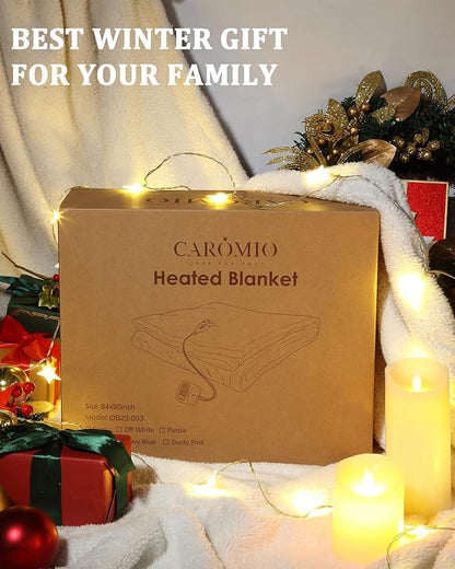 CAROMIO Heated Blanket Throw, Waffle Weave Electric Throw Blanket Fast Heating with LCD Controller, 6 Heat Levels & 4 Hour Auto Shut Off, ETL Certified, Machine Washable, Off White, 50" x 60"