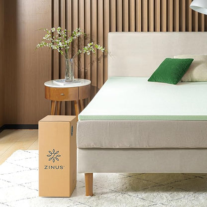 ZINUS 2 Inch Green Tea Memory Foam Mattress Topper, Pressure-Relieving Layer, Ideal for Back Pain Relief, Compact WONDERBOX Packaging, CertiPUR-US Certified, King