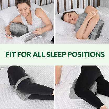 Knee Pillow for Side Sleepers Hip Pain,Charcoal Memory Foam Leg & Knee Pillow for Side Sleeping,Between Leg Pillow for Side Sleepers,Leg Pillow with Straps and Removeable Cover(Grey)